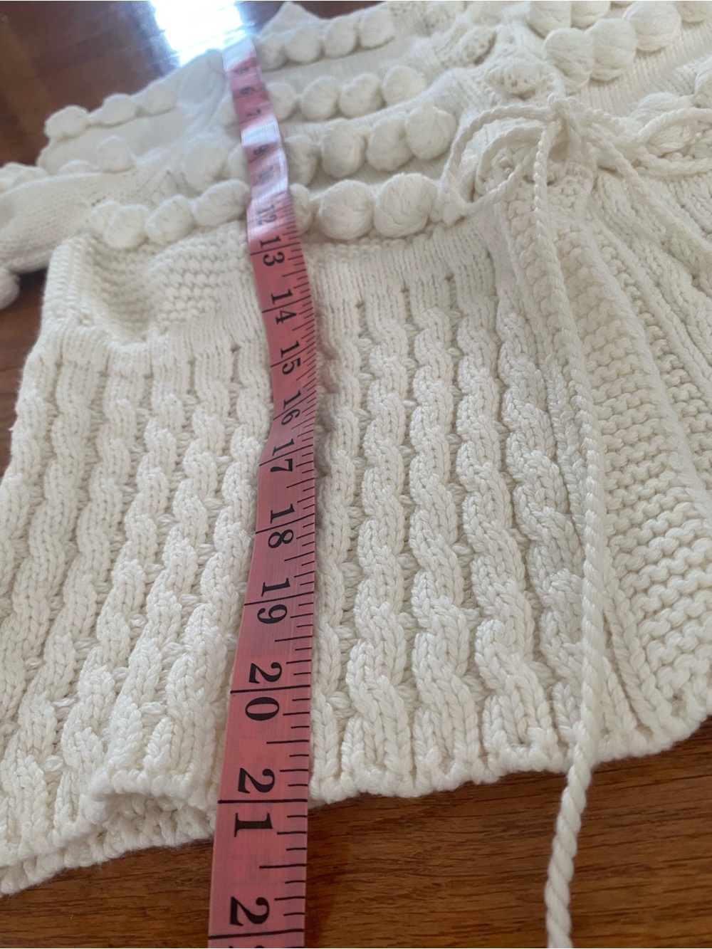 Vita Grace Ivory Bobble Knit Cardigan Balloon Sleeve Tie Waist Cotton M - Picture 16 of 16